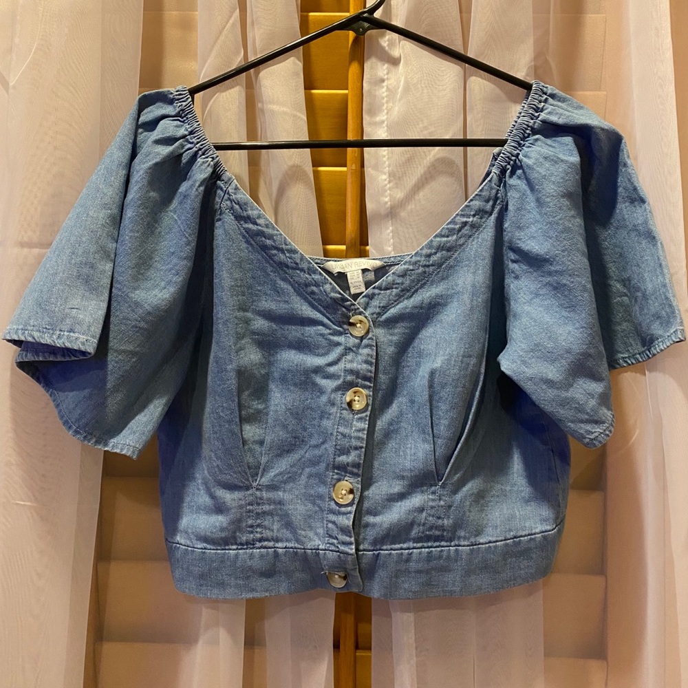 Denim Button-Up Cropped Blouse